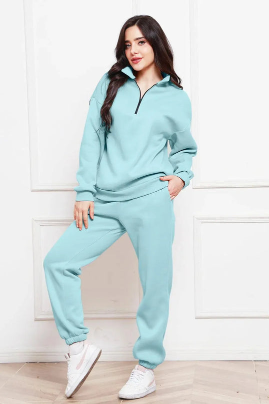 Half Zip Long Sleeve Sweatshirt and Pants Set - ShopEasier