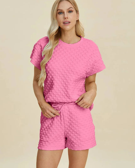 Dual Style Full Size Textured Tee and Shorts Ensemble