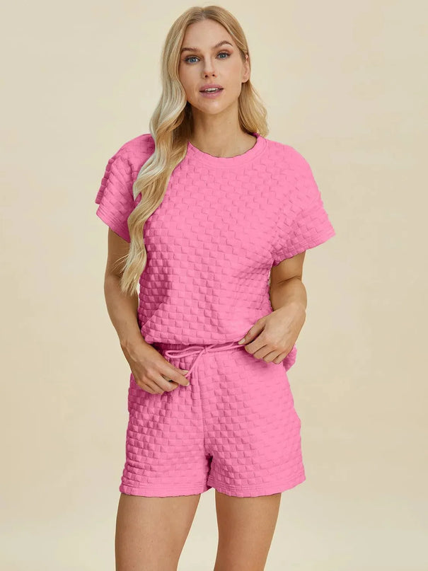 Dual Style Full Size Textured Tee and Shorts Ensemble