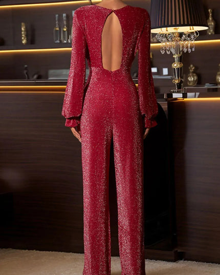 Perfee Cutout Round Neck Long Sleeve Jumpsuit - ShopEasier