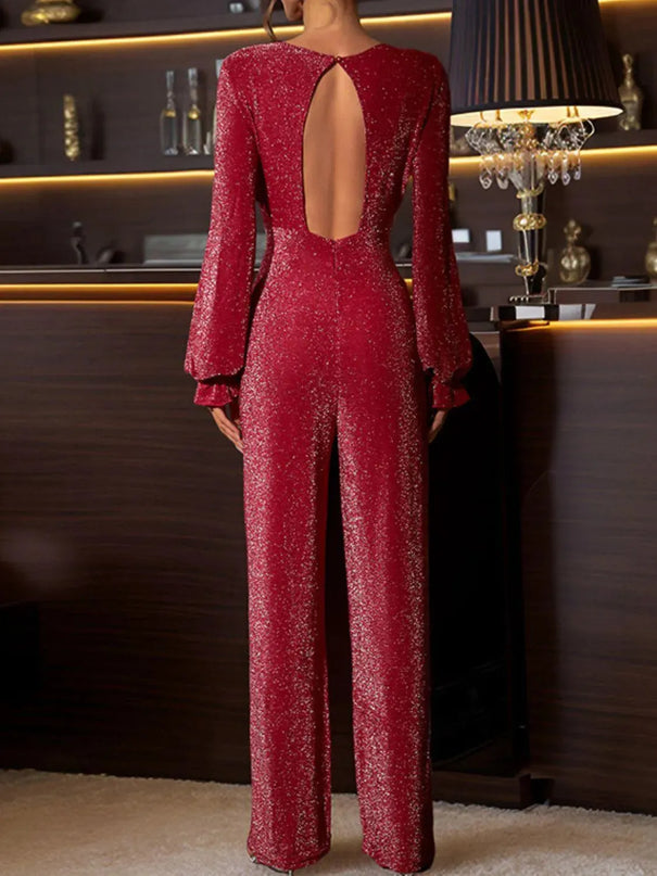 Perfee Cutout Round Neck Long Sleeve Jumpsuit - ShopEasier