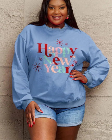 Simply Love Full Size HAPPY NEW YEAR Round Neck Sweatshirt - ShopEasier