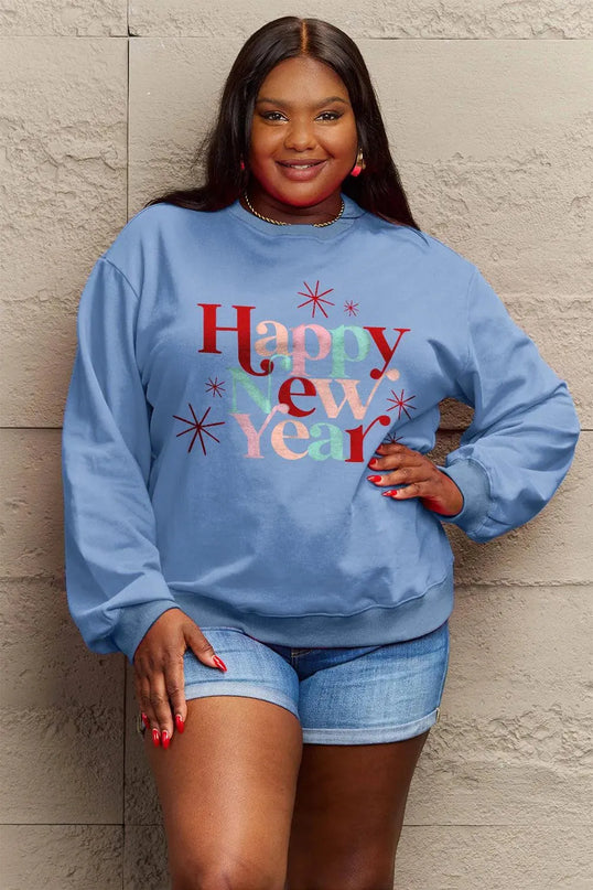 Simply Love Full Size HAPPY NEW YEAR Round Neck Sweatshirt - ShopEasier