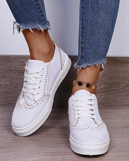 Lace-Up Suedette Flat Sneakers - ShopEasier