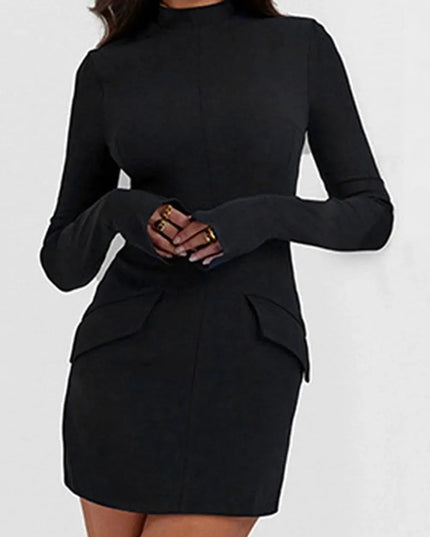 Mock Neck Long Sleeve Mini Dress - ShopEasier