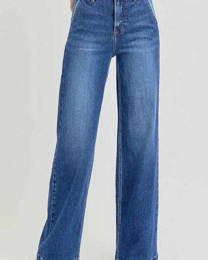 RISEN Full Size High Rise Wide Leg Jeans with Slanted Pockets - ShopEasier