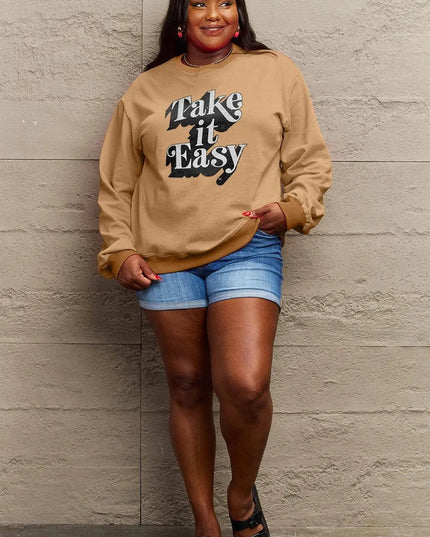 Simply Love Full Size TAKE IT EASY Graphic Sweatshirt - ShopEasier