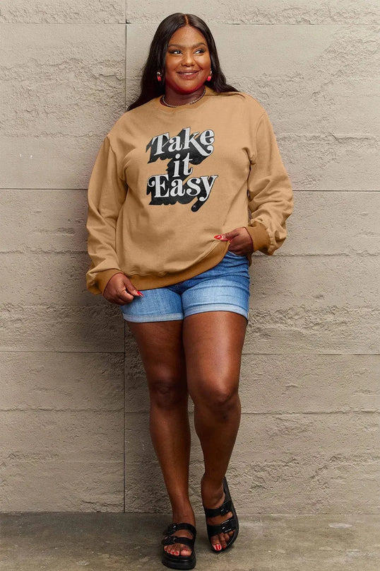 Simply Love Full Size TAKE IT EASY Graphic Sweatshirt - ShopEasier