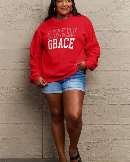 Simply Love Full Size LIVE IN GRACE Graphic Sweatshirt - ShopEasier