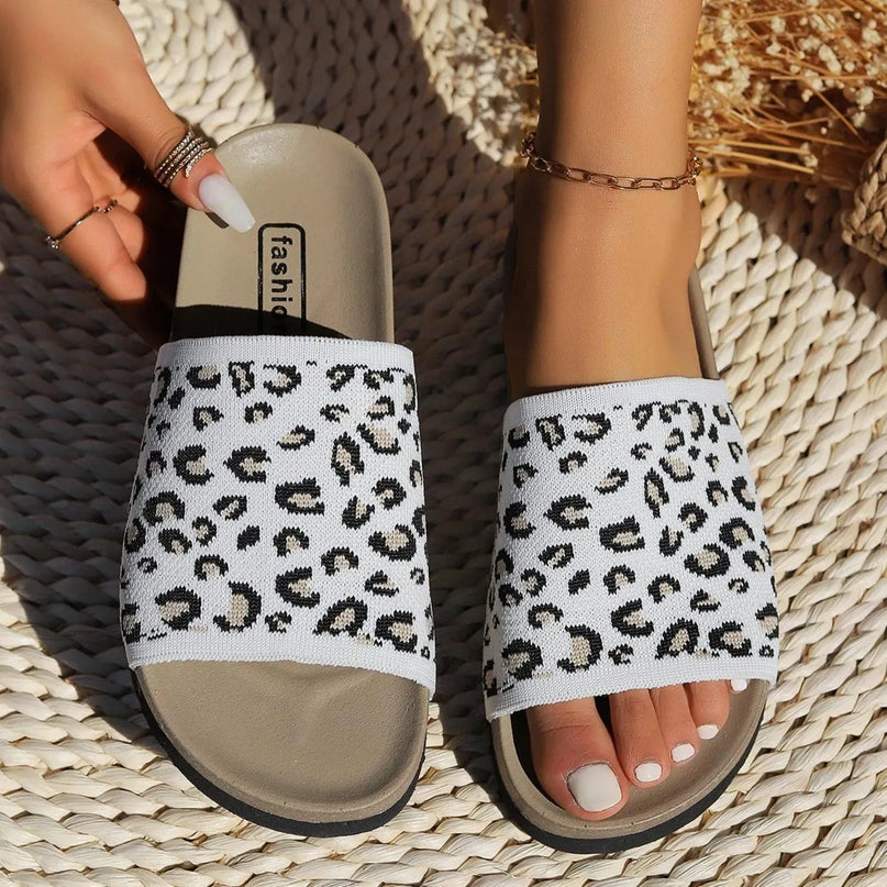 Leopard Print Open Toe Flats