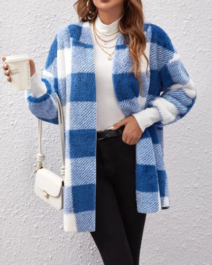 Plaid Long Sleeve Hooded Coat - ShopEasier