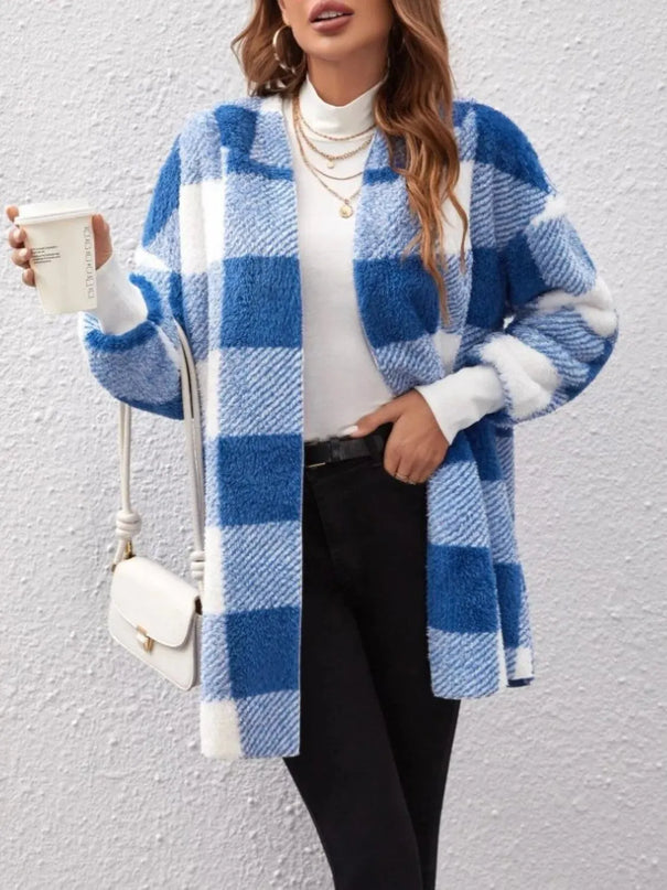 Plaid Long Sleeve Hooded Coat - ShopEasier