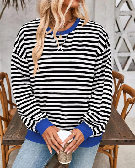 Chic Contrast Striped Long Sleeve Pullover