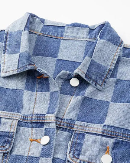 Plaid Denim Button-Up Jacket