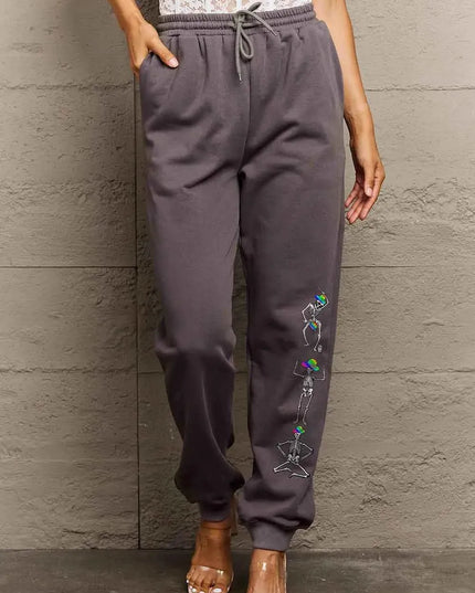 Casual Skeleton Graphic Full-Length Sweatpants