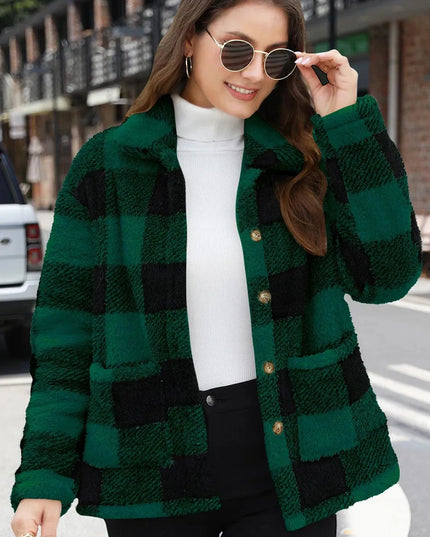 Button Up Drop Shoulder Fuzzy Jacket - ShopEasier