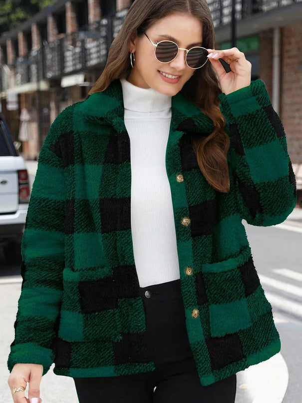 Button Up Drop Shoulder Fuzzy Jacket - ShopEasier