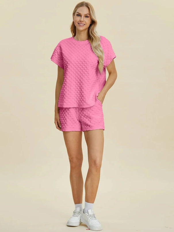 Dual Style Full Size Textured Tee and Shorts Ensemble