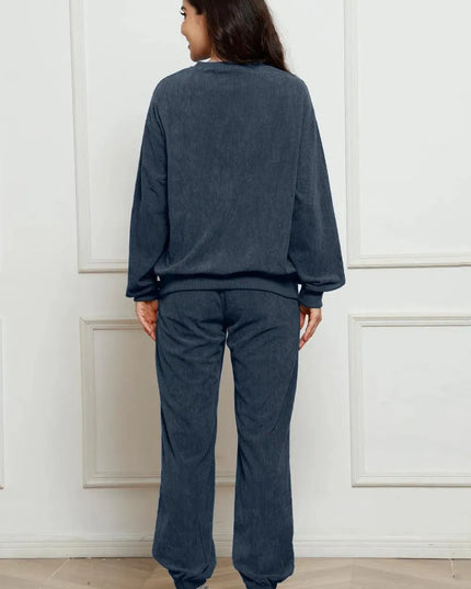 Cozy Corduroy Two-Piece Sweatshirt and Sweatpants Ensemble