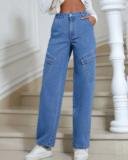 High Waist Straight Leg Jeans with Pockets - ShopEasier