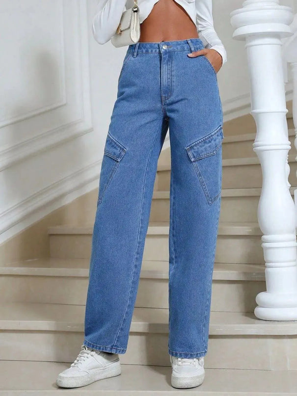 High Waist Straight Leg Jeans with Pockets - ShopEasier