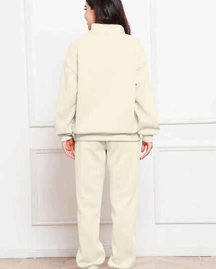 Half Zip Long Sleeve Sweatshirt and Pants Set - ShopEasier