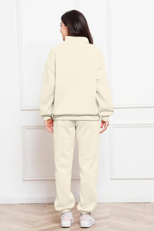 Half Zip Long Sleeve Sweatshirt and Pants Set - ShopEasier