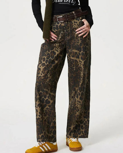 Leopard Straight Jeans with Pockets - ShopEasier