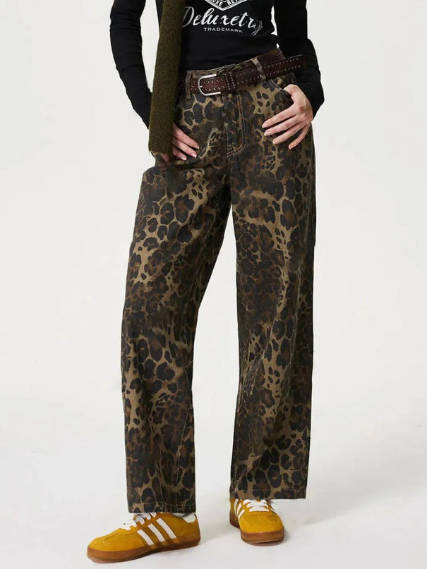 Leopard Straight Jeans with Pockets - ShopEasier