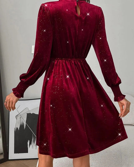 Glitter Mock Neck Long Sleeve Mini Dress - ShopEasier