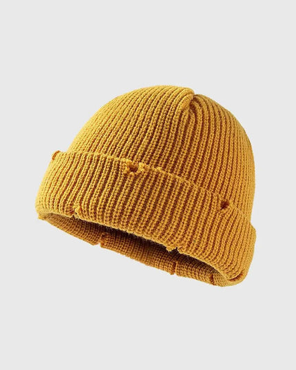 Distressed Cuffed Knit Hat - ShopEasier