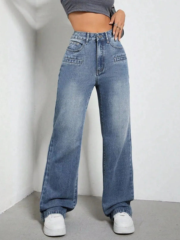 High Rise Wide Leg Jeans with Pockets - ShopEasier