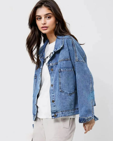 Pocketed Button Up Long Sleeve Denim Top - ShopEasier