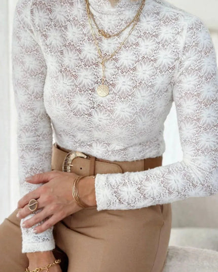 Lace Mock Neck Long Sleeve Top