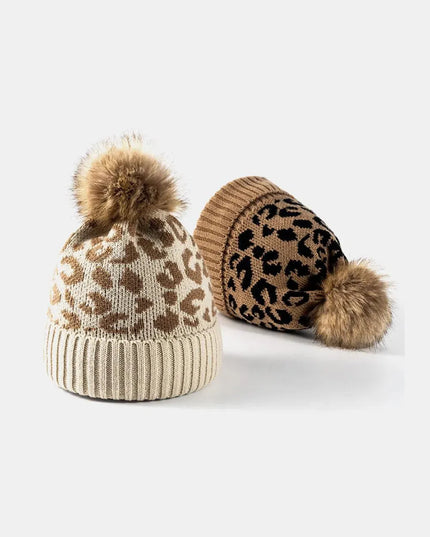 Leopard Pom-Pom Cuffed Beanie - ShopEasier