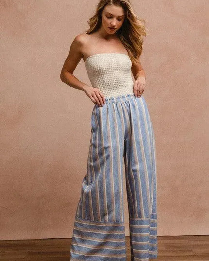 BiBi Striped Wide Leg Pants with Pockets