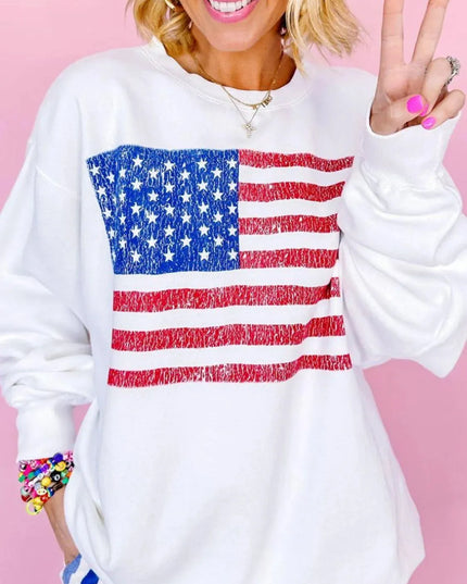 Patriotic Round Neck Long Sleeve Sweatshirt