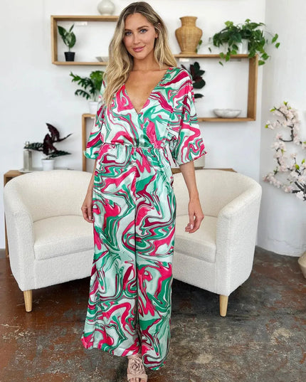 Double Take Full Size Half Sleeve Wide Leg Jumpsuit - ShopEasier