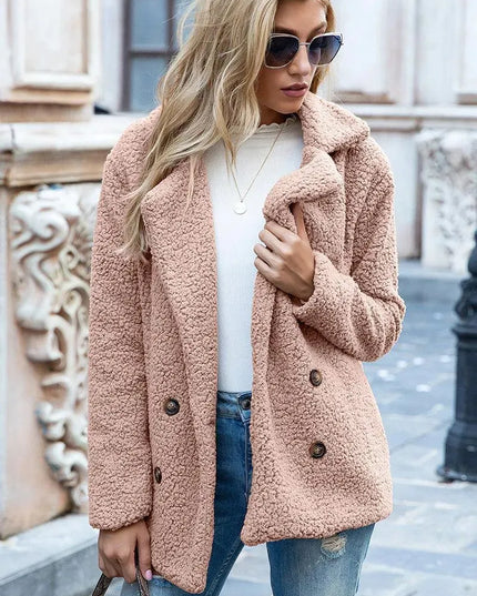 Luxe Urban Sherpa Coat with Lapel Collar