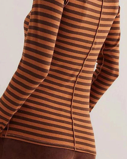 Striped Turtleneck Long Sleeve Tee with Exposed Seams