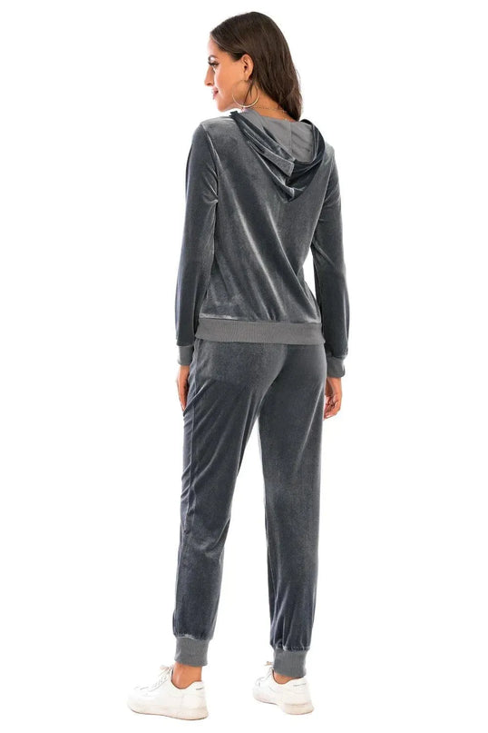 Hooded Zip-Up Jacket and Trousers Ensemble