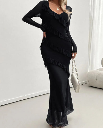 Devine Ruffled Surplice Long Sleeve Maxi Dress