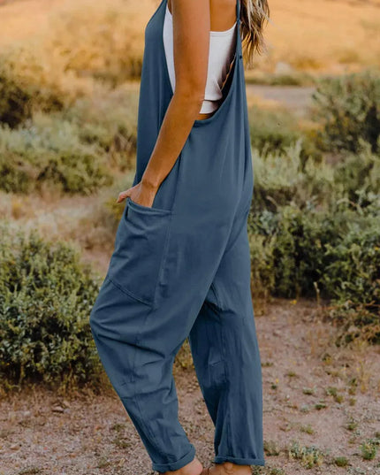 Double Take Full Size V-Neck Sleeveless Jumpsuit with Pockets - ShopEasier