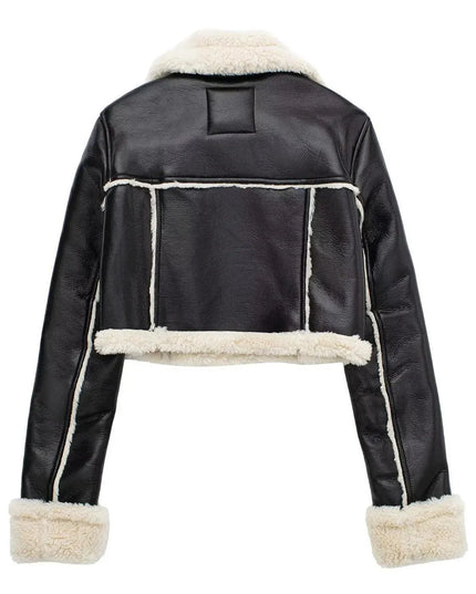 Collared Neck Long Sleeve Plush Cropped Jacket - ShopEasier