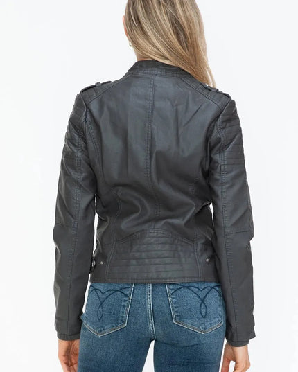 Snobbish PU Leather Biker Jacket with Side Zip Pockets - ShopEasier