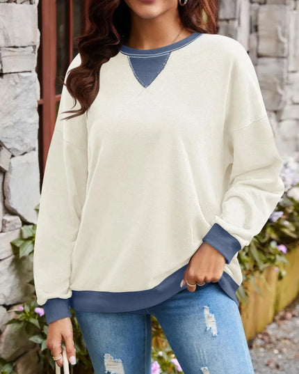 Contrast Lovelet Round Neck Long Sleeve Pullover