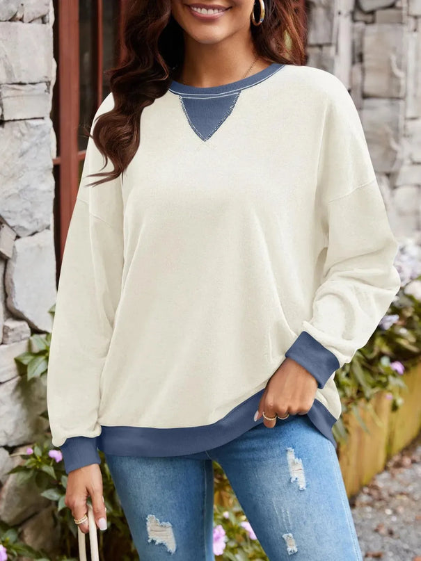 Contrast Lovelet Round Neck Long Sleeve Pullover