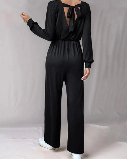 Tied Round Neck Wide Leg Jumpsuit - ShopEasier