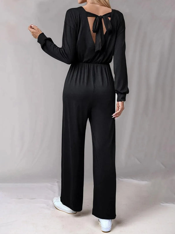 Tied Round Neck Wide Leg Jumpsuit - ShopEasier