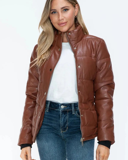 YMI Pocketed Zip Up Turtleneck Puffer Jacket - ShopEasier